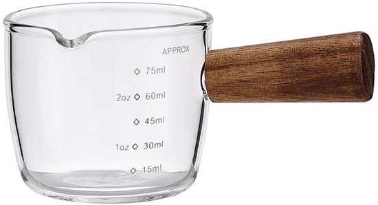 Kaffeemessbecher Mit Holzgriff Und Schale Aus Borosilikatglas (100 Ml) Espressogläser Für Milch Küchenutensilien Im Stilvollen Design Messbecher