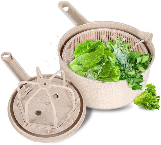 Dailygoods Salatschleuder Multifunktionale Salatschleuder Gemüse Obsttrockner Spülmaschinenfest Leicht Zu Reinigen Beigefarbener Kunststoff