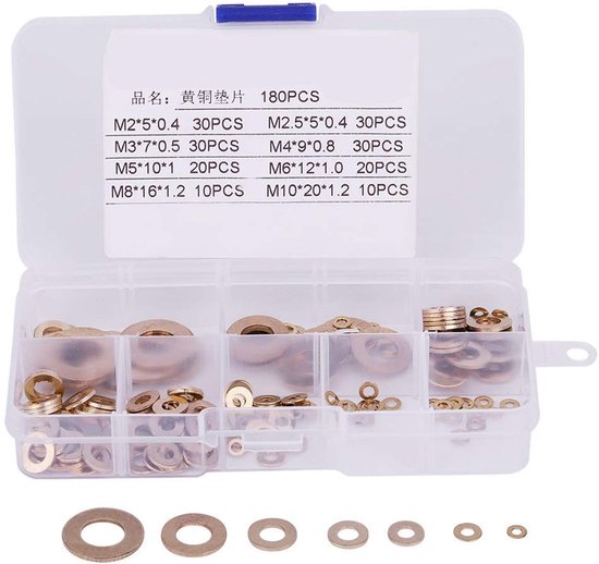 Dailygoods Flache Messingringe Sortiment 180 Stück Korrosionsbeständig 8 Größen Metrische Dichtungsringe Für Allgemeine Anwendungen