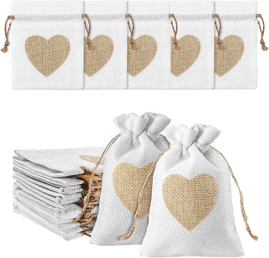 20 Jutebeutel, Kleine Beutel, 8 X 10 Cm, Geschenktüten Mit Herzmotiv, Jutebeutel, Baumwollbeutel Für Geschenke, Süßigkeiten, Füllung, Leinenbeutel Für Hochzeiten, Partys, Geschenke