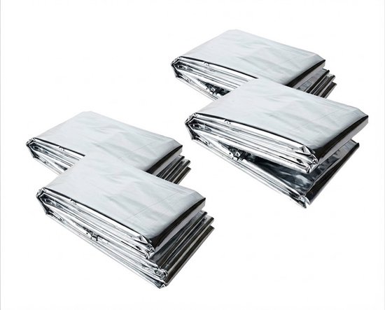 Vier Extra Große, Wasserdichte Rettungsdecken, Zum Wandern, Campen, Trekking, Jagen Und Angeln (210 X 160 Cm). Silber.