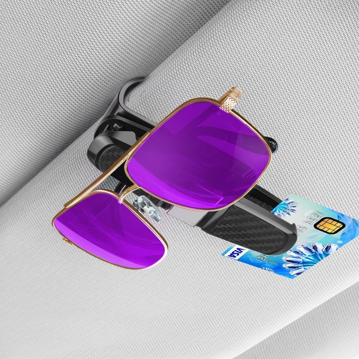 Brillenhalterung Für Die Sonnenblende Im Auto – 2 Stück – Sonnenbrillenhalter – Brillenhalterung Fürs Auto – Doppelclip – 180° Drehbar – Autobrillenhalterung Mit Ticketkartenclip – Sonnenbrillenhalter
