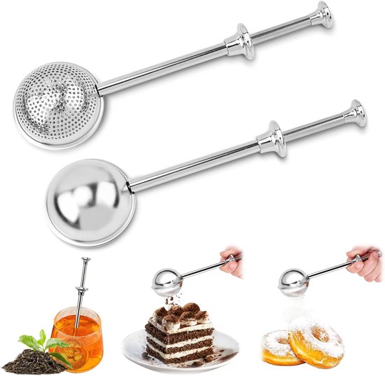 2 Teiliges Mehlsieb Zum Backen Feinmaschiges Manuelles Drucksieb Mit Zentrifugalspindel, Pulversieb, Zuckerstreuer Und Teesieb In Einem