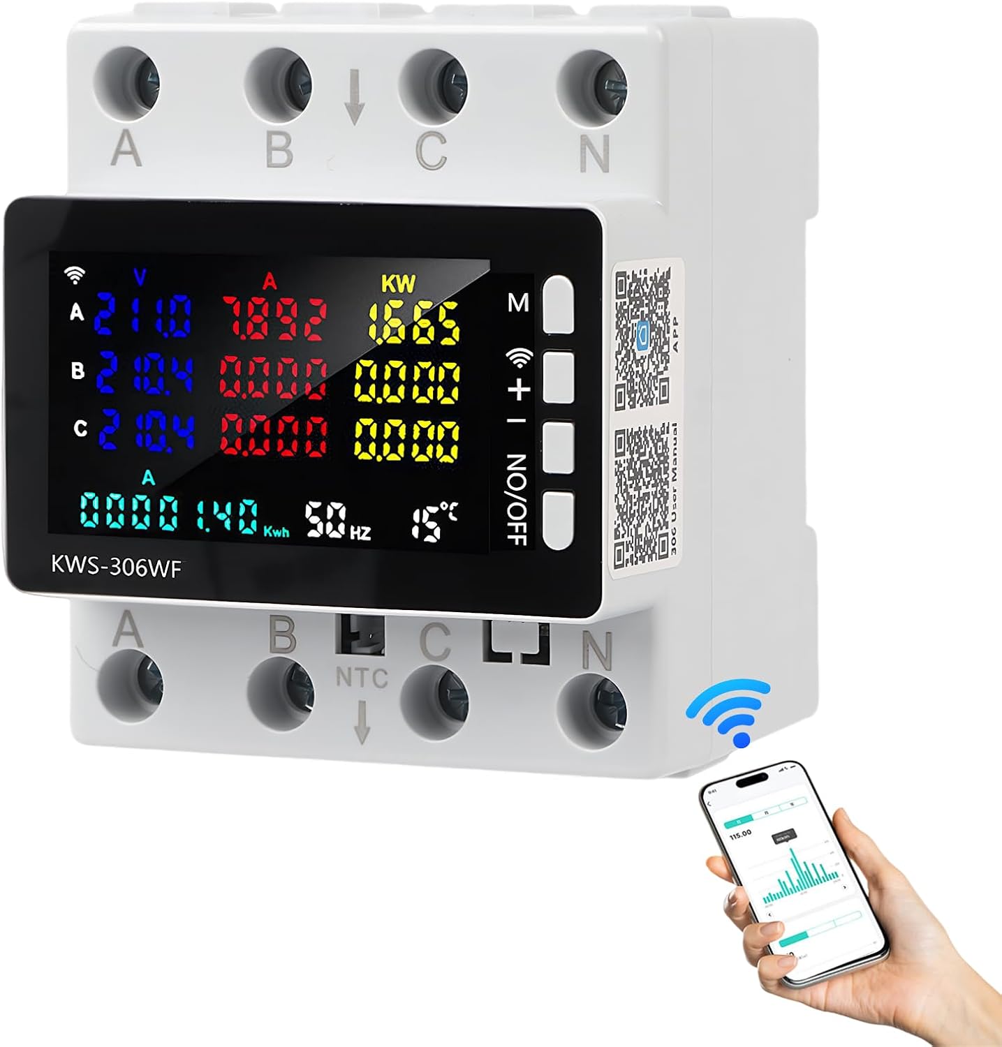 Dreiphasen-wlan-stromzähler Mit App-fernsteuerung, 85–290 V, 80 A 9-in-1-energiezähler, Led-dreiphasen-energiezähler Für Din-schienenmontage Mit Überlastschutz