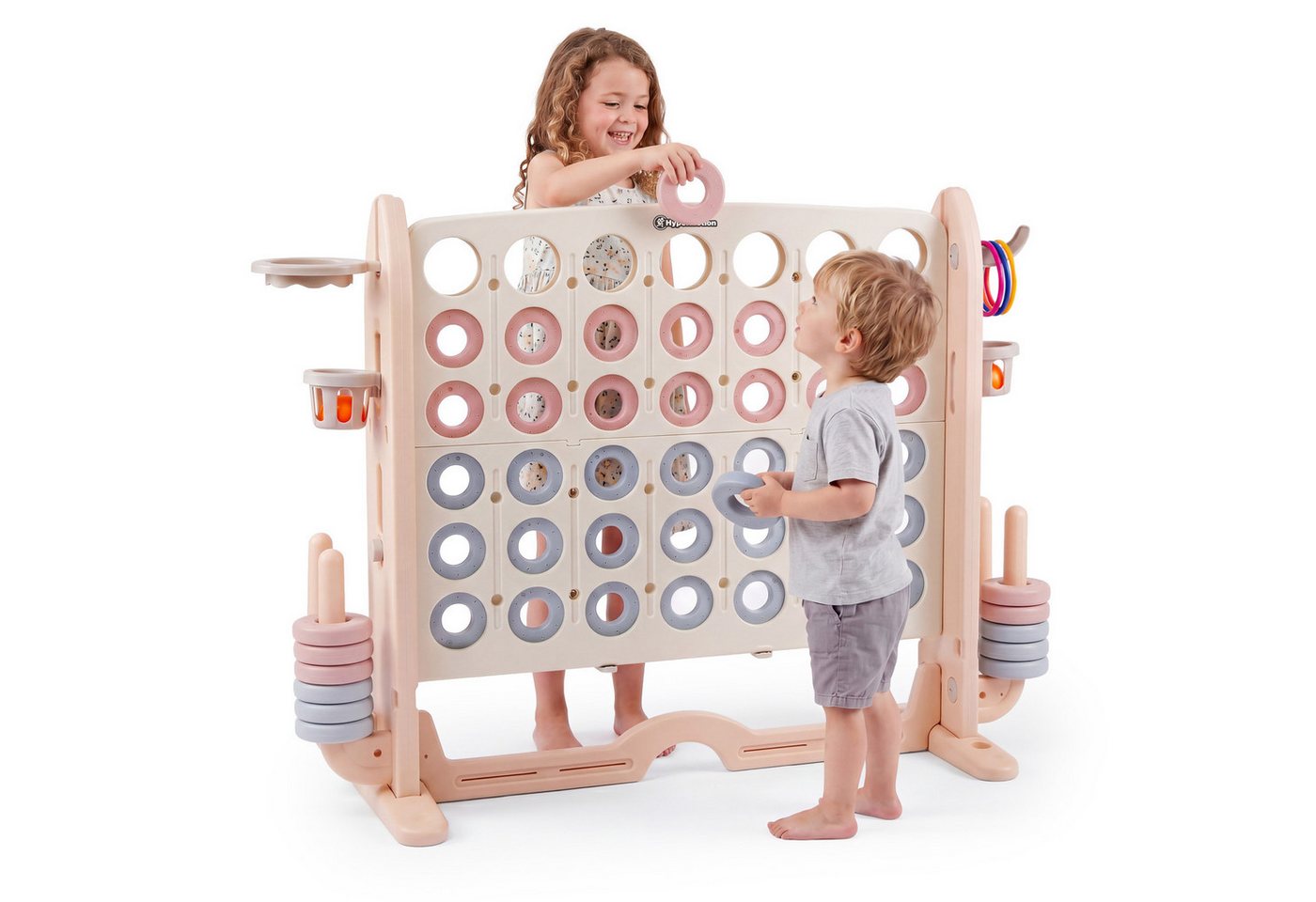 4-in-1 Spielzentrum Aus Pehd, Vier Gewinnt, Basketballringe Und Golf, Maße 109x41cm, Beige-grau