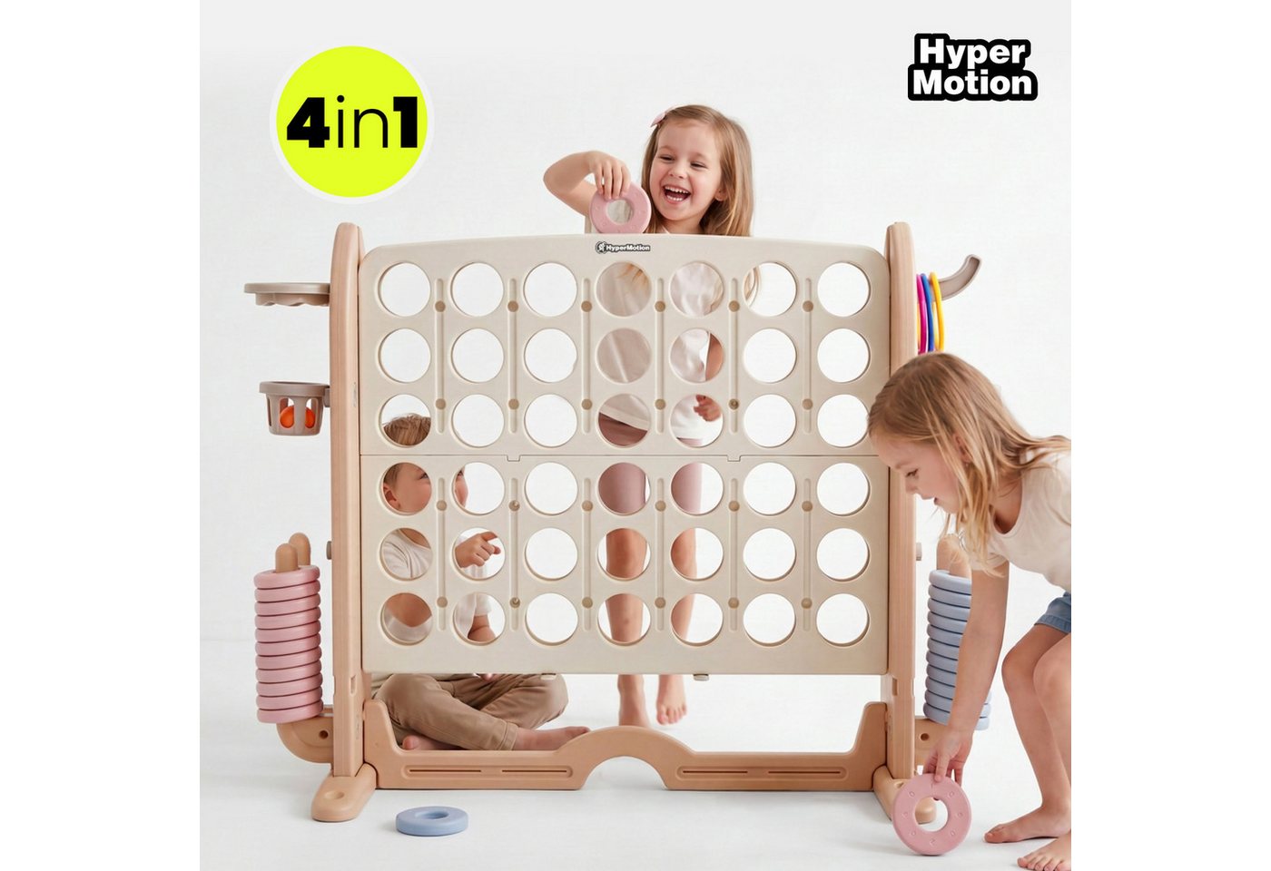 4-in-1 Spielzentrum Aus Pehd, Vier Gewinnt, Basketballringe Und Golf, Maße 109x41cm, Beige-grau Bild 5