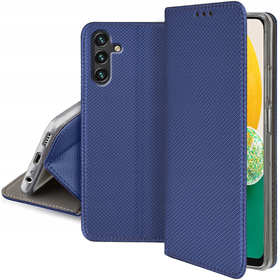 Schutzhülle Mit Klappe Für Samsung Galaxy A14 5g Smart Magnet Marineblau + Glas