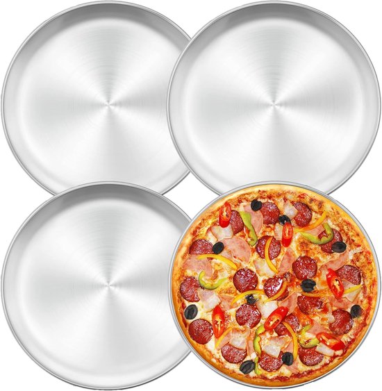 Pizzastein Für Grill Pizzaplatte Rundes Pizzabrett Aus Edelstahl Ofenfest Backen Servieren Grillen Langlebig Und Spülmaschinenfest Silber (26 Cm)