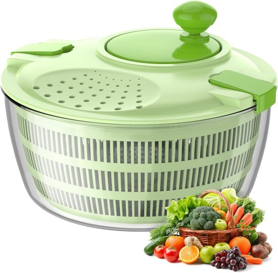 Salatschleuder Manuelle Salatschleuder (4,5 Liter) Grün Für Gemüse, Obst Und Nudeln Multifunktional Und Einfach Zu Bedienen Gesundes Kochen
