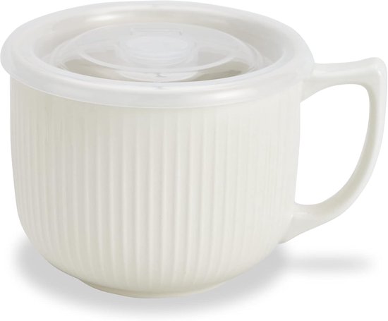 Keramik-suppenschüssel Mit Griff, 946 Ml – Mikrowellengeeignete Ramen-schüssel Mit Deckel – Weiß – Für Müsli, Haferflocken, Ramen Und Suppe