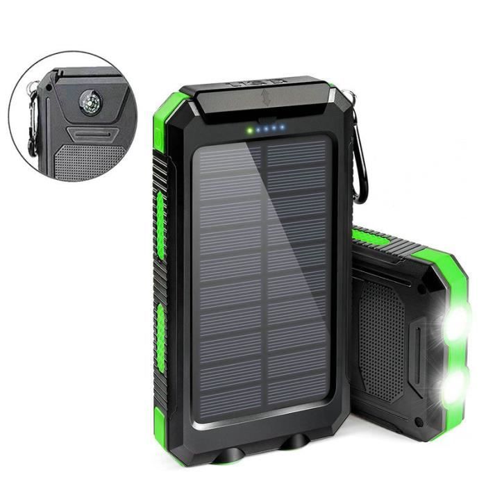 Amoune Solar-powerbank – 10000 Mah – Stoßfest – Spritzwassergeschützt – Doppelte Taschenlampe