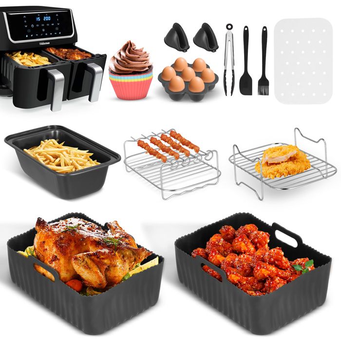 Set Mit 12 Zubehörteilen Für Ninja Dual Af300uk Af400uk Heißluftfritteusen Und Andere Doppel-heißluftfritteusen