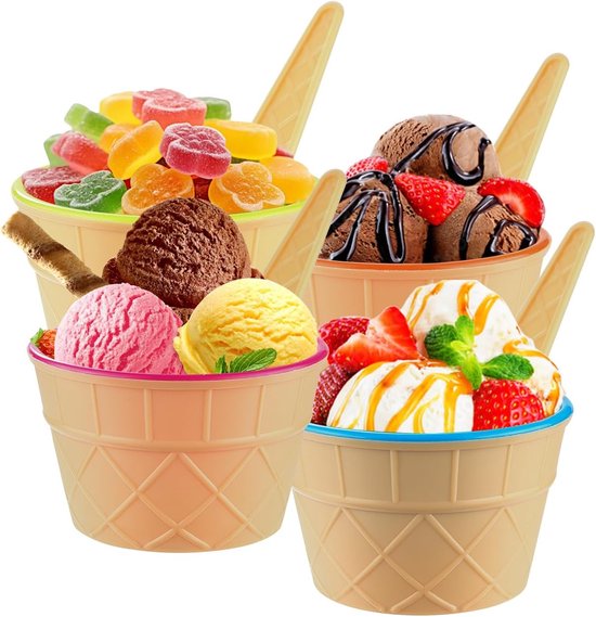 4 Teiliges Eiscreme Schälchen Und Löffelset Gefrier Joghurtbecher Mit Löffeln Robustes Plastik In Bonbonfarben Hübsche Dessertschalen Diy Eiscrem