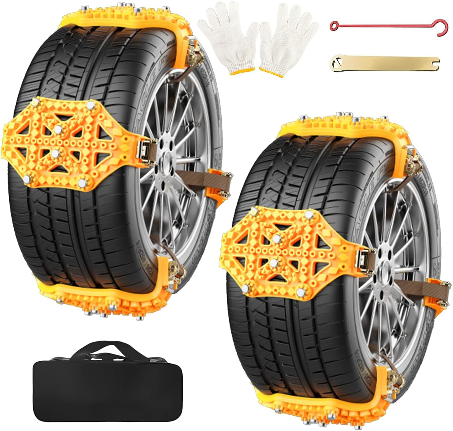 Pack Of 8 Car Snow Chains, Universal Traction Aid Snow Chains For Tyre Width 165-265 Mm, Non-slip Chain, Emergency Pull Chains With Gloves And Tools, Tyre Chains For Most Cars/suvs/trucks
