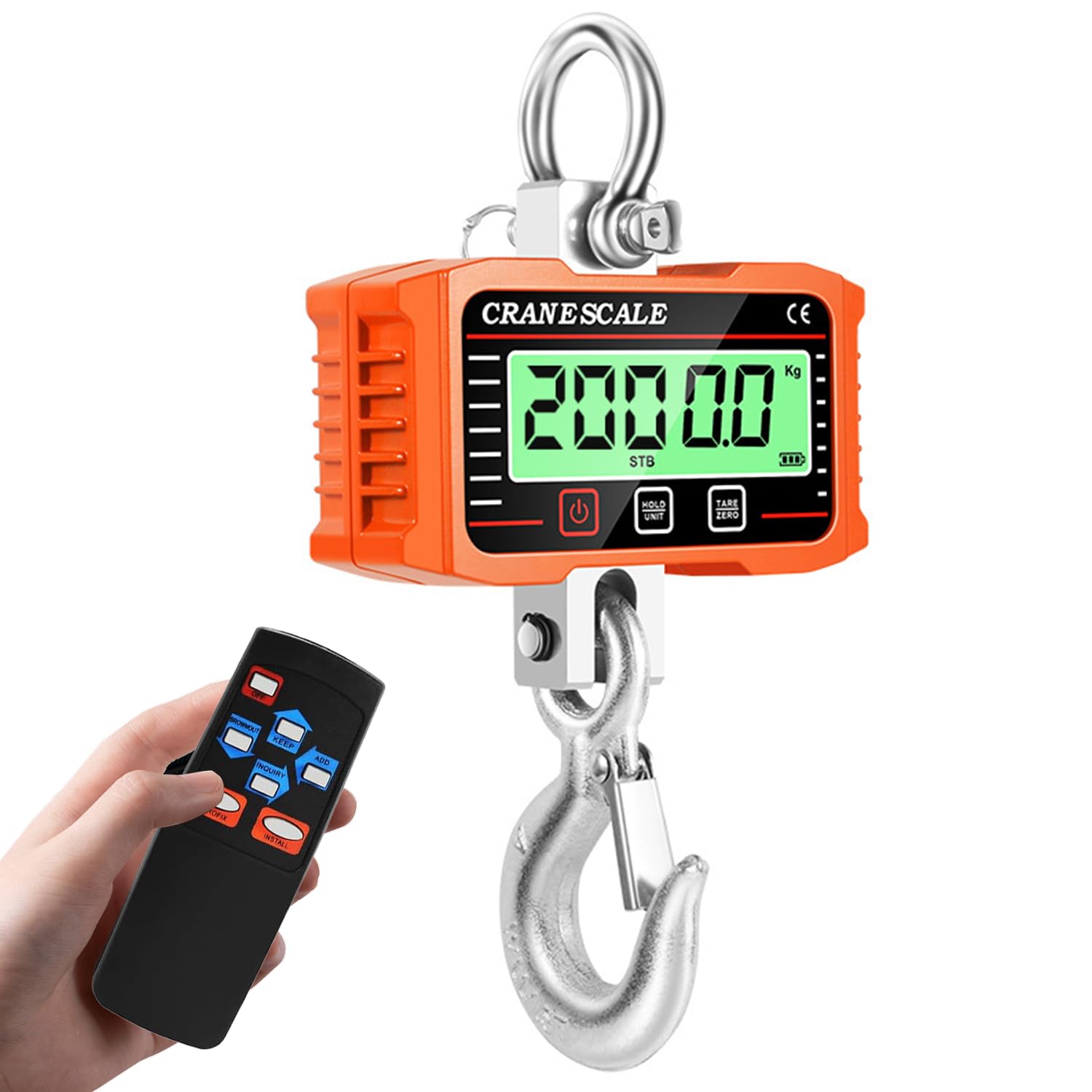 Crane Scales 2000 Kg / 4400 Lbs, Digital Hanging Scales Electronic Pull Scales With Remote Control & Precise Sensor & Lcd Display & Hook, Industrial Hanging Scales For Farm, Factory, Construction, Kg