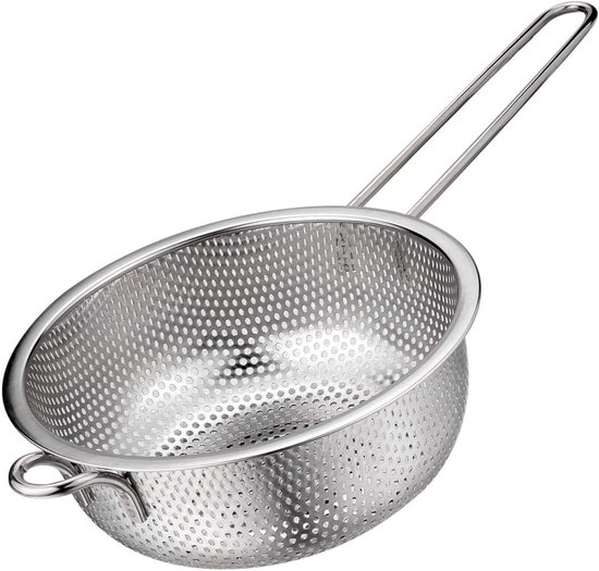 Küchensieb Mit Griff – Mikroporöses Gewebe – Geeignet Für Reis, Nudeln Und Gemüse – Edelstahl – 16,5 Cm