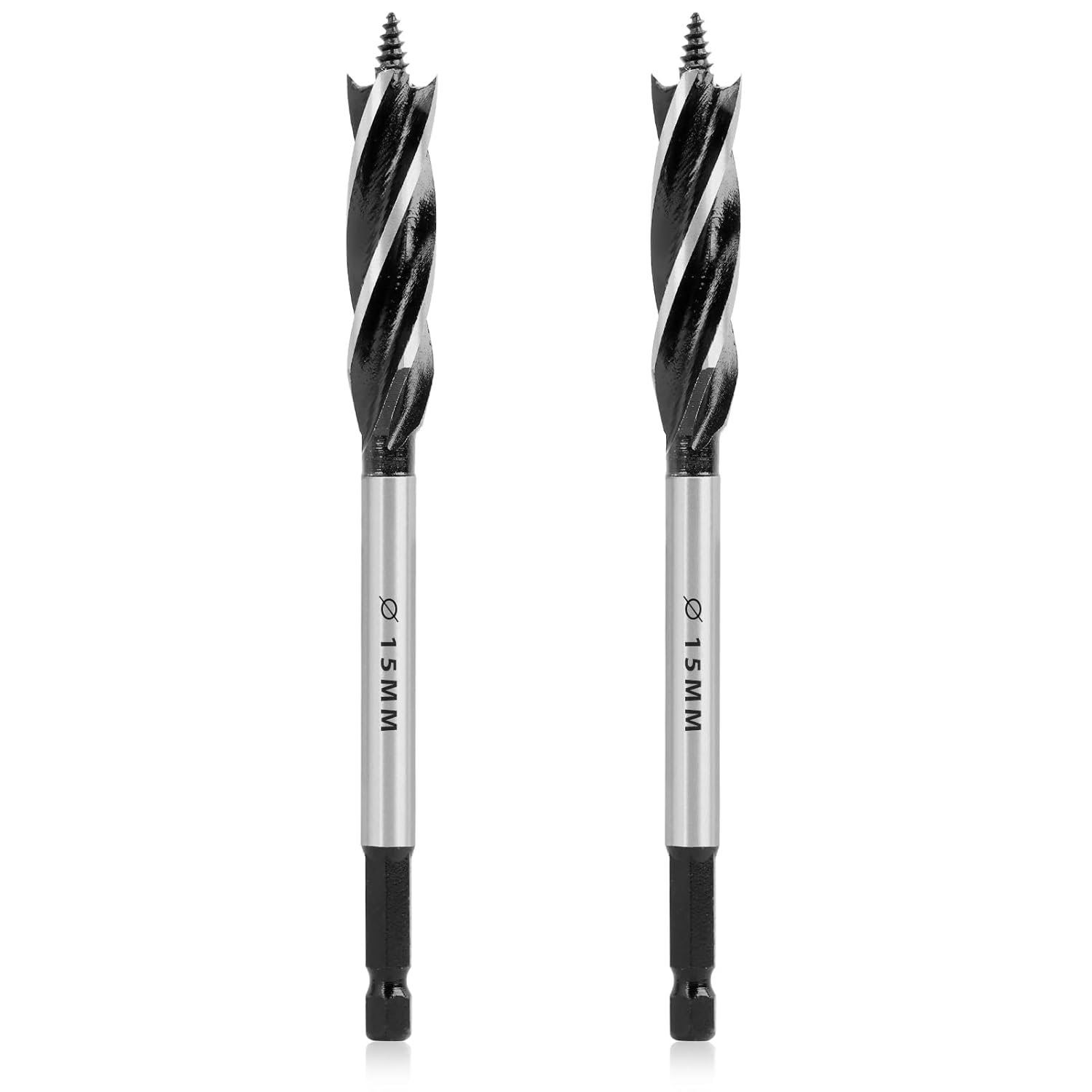 Stück Professioneller Holzbohrer 15 Mm X 165 Mm, Spiralbohrer Aus Kohlenstoffstahl, Selbstvorschiebender Holzbohrer Mit 1/4-zoll-sechskantschaft, Präzises Und Schnelles Bohren (15 Mm - 2 Stück)
