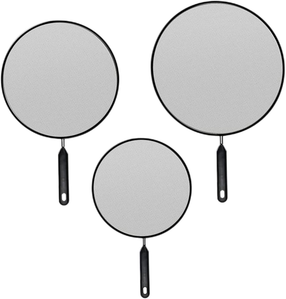 3-teiliges Spritzschutz-set, Spritzschutz Aus Edelstahl Mit Griffen Für Bratpfannen Mit 19 Cm, 25 Cm Und 29 Cm Durchmesser, Rutschfeste Deckel