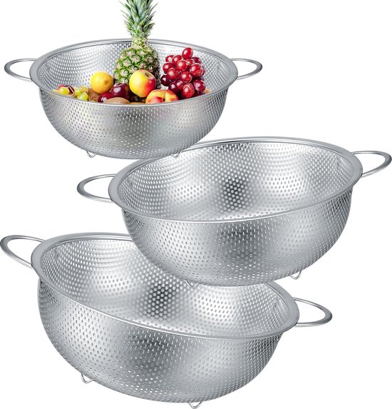 Küchensieb Aus Edelstahl, 3 Siebe (ø 19,5 Cm, Ø 22,5 Cm, Ø 25,5 Cm), Feinmaschiges Sieb Mit 2 Griffen, Zum Abtropfen Von Nudeln, Gemüse Und Obst