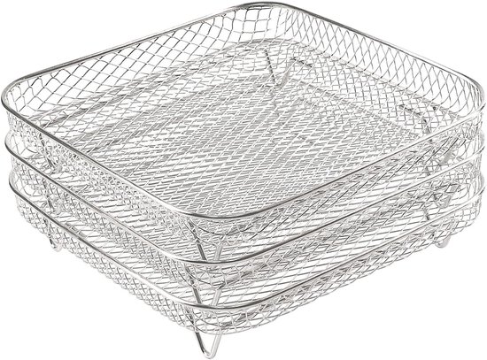 Dörrkorb Aus Edelstahl 304, 3 Lagig, Stapelbar, Multifunktionales Zubehör Für Fritteusen/backöfen (20,5 X 20,5 X 8,5 Cm) Leicht Zu Reinigen
