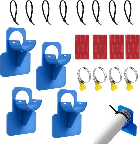 Schlauchhalterung - 4-teilig, Mit Edelstahlklemme, Knickschutz Aus Kunststoff, Bis Zu 38 Mm (blau)