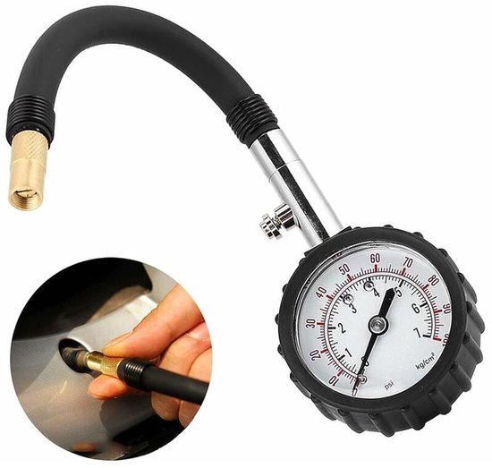 Reifendruckmesser Mit Schlauch Professionelles Analoges Gerät Präzise Benutzerfreundlich Für Autos, Fahrräder Und Roller Schwarz/silber
