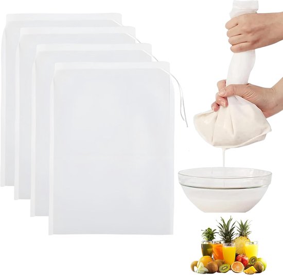 Käsetuch Sieb Nussmilchbeutel Musselin Nylon Feinsieb Wiederverwendbares Sieb Mit Kordelzug Für Selbstgemachten Käse, Frucht Und Gemüsesäfte 30 X