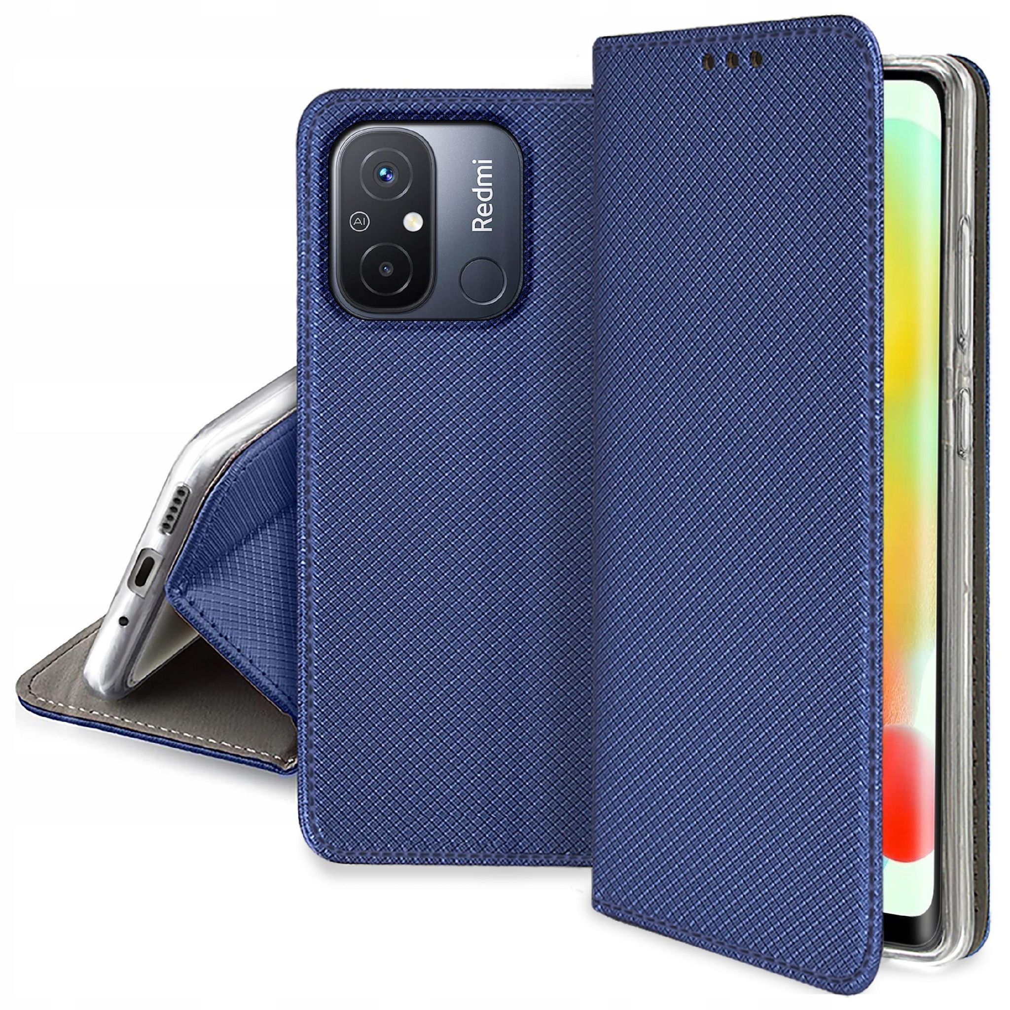 Schutzhülle Für Xiaomi Redmi 12c / Redmi 11a Smart Magnet Book Case Marineblau + Glas