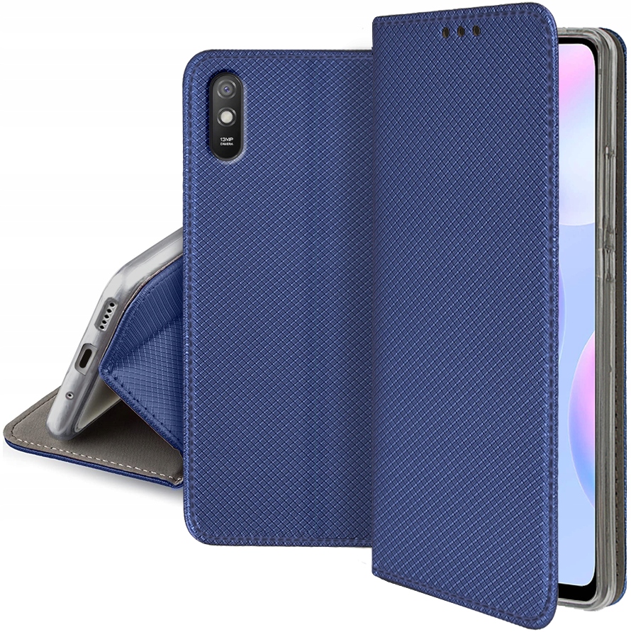 Schutzhülle Für Xiaomi Redmi 9a / 9at / 9i Smart Book Case Marineblau Brieftasche + Glas