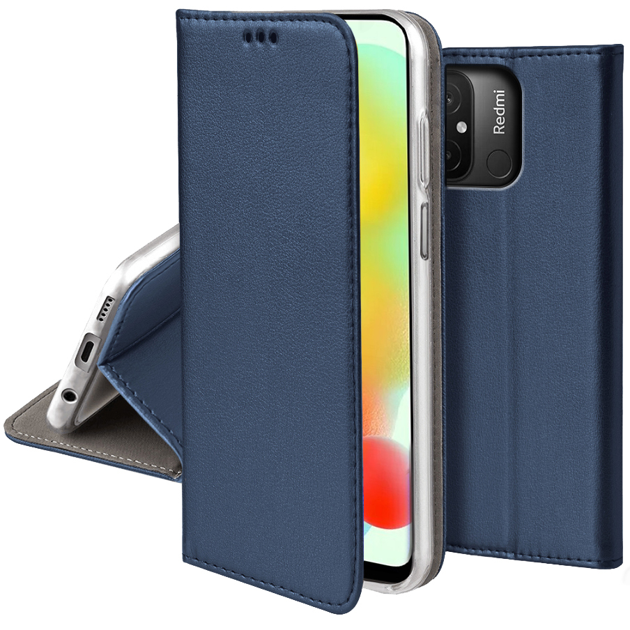 Schutzhülle Für Xiaomi Redmi 12c/redmi 11a, Smart Magnetic Book Case, Marineblau + Glas
