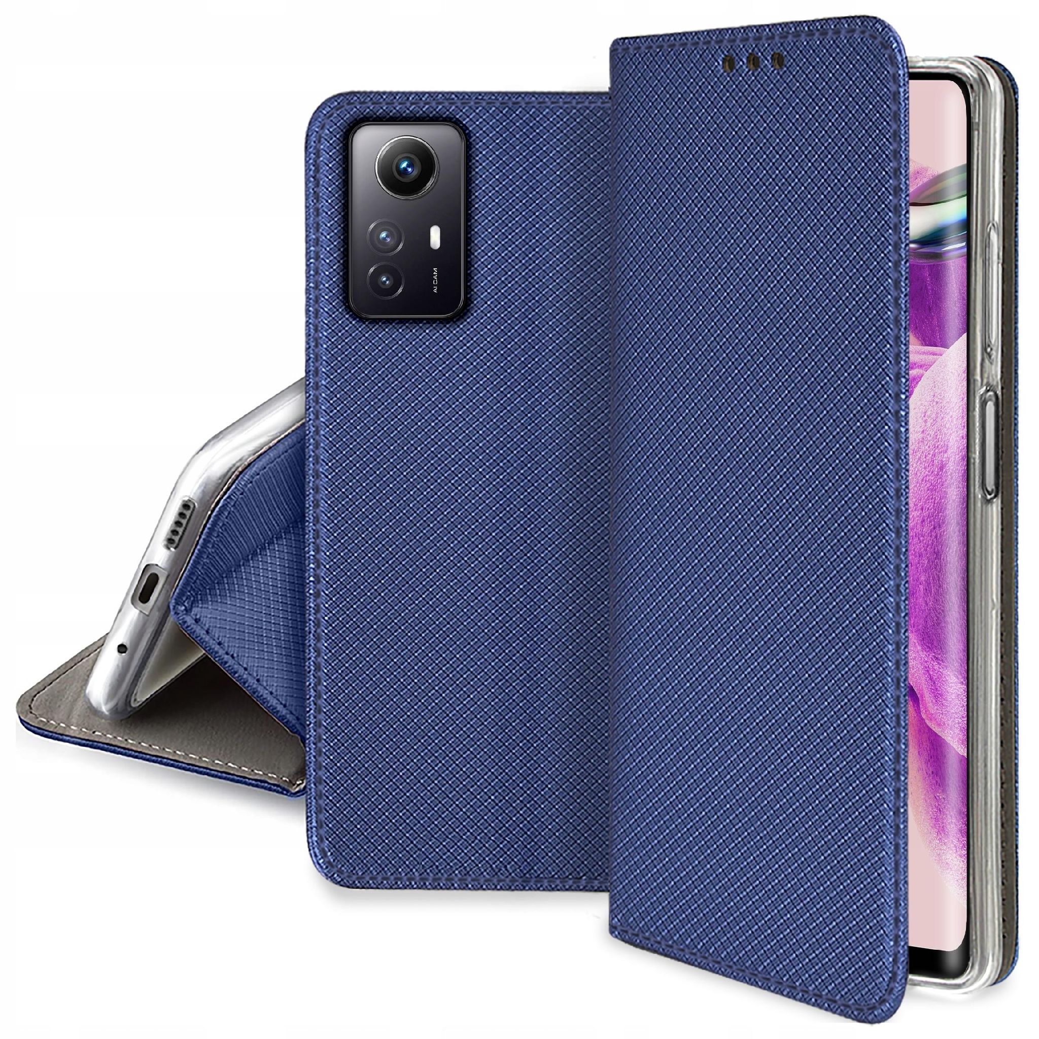 Schutzhülle Für Xiaomi Redmi Note 12s, Smart Magnet Book Case, Marineblau + 9h Glas