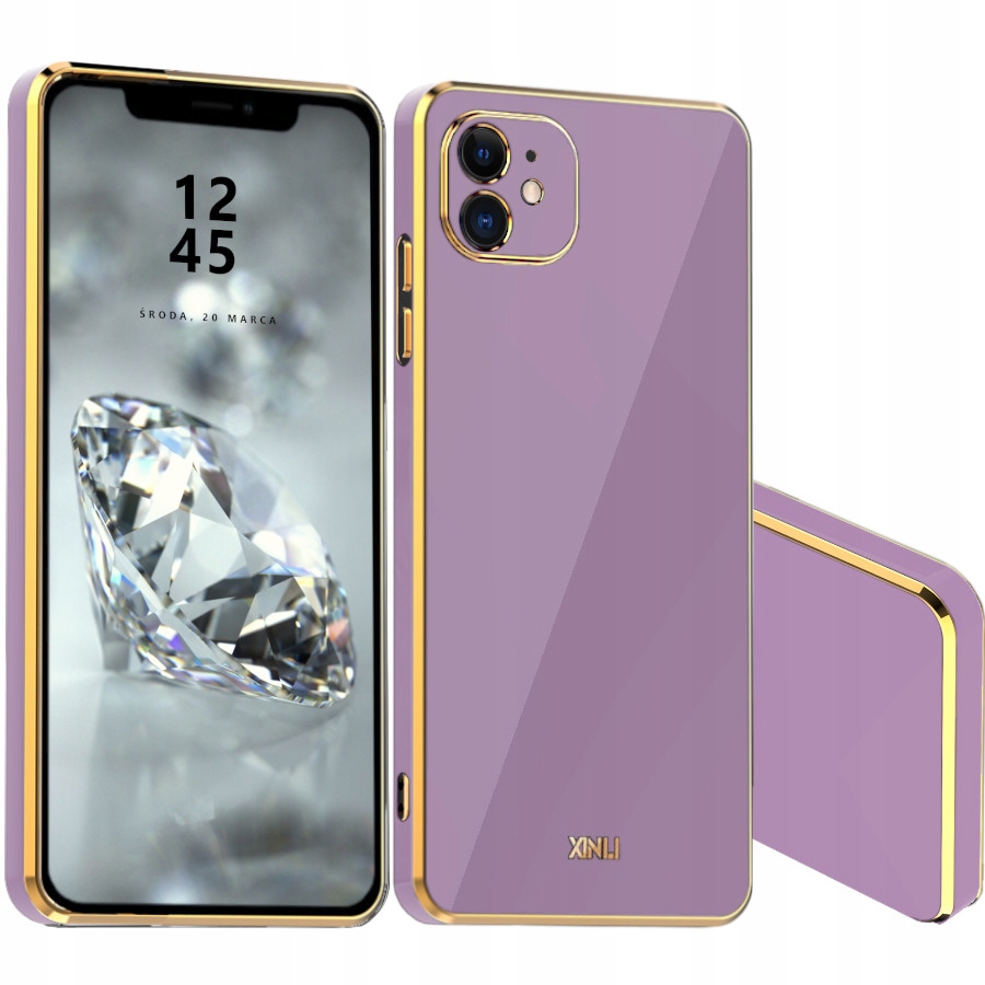 Schutzhülle Für Apple Iphone 11, Glamouröse Rückseite, Lila-goldener Rahmen + Glas