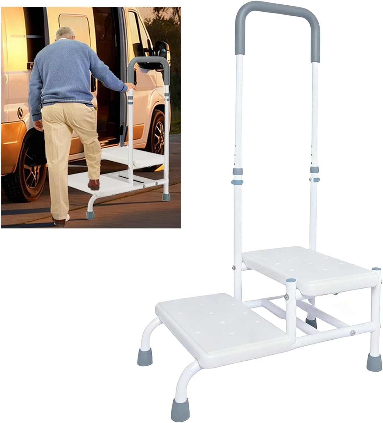 Step Stool With Handle For Seniors, 2 Levels, Adjustable Non-slip Step Stool, Step Ladder, Load Capacity Up To 135 Kg, Safety Step For Seniors & Disabled & Children, Bathtub, Bed & Car