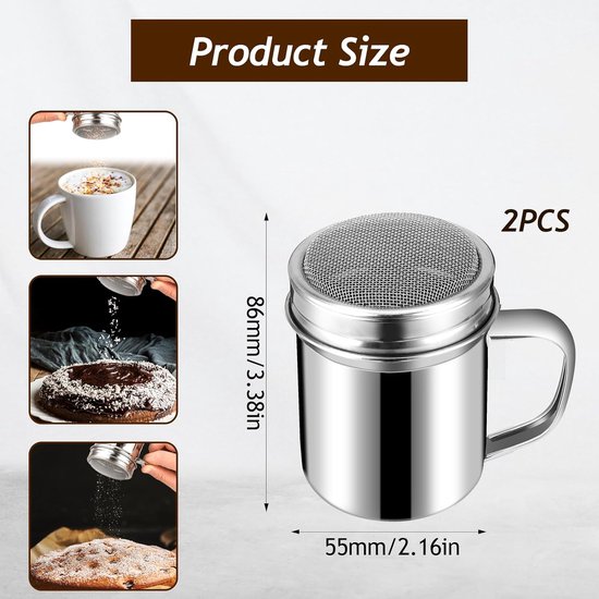 Puderzuckerstreuer Mit Feinem Sieb Kakaostreuer 2-teilig Puderzuckerstreuer Mit 16 Cappuccino-schablonen Pulverstreuer Barista-zubehör Edelstahl 5 Cm