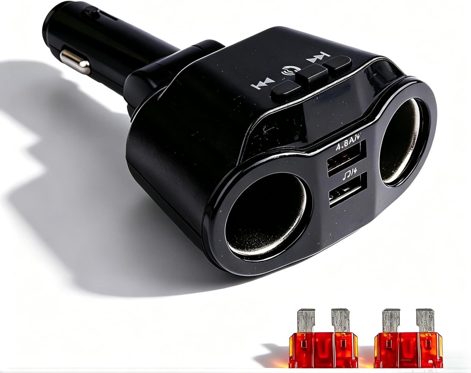 90-w-doppel-12-v-autoladegerät Mit 2 Usb-anschlüssen Und 2 Zigarettenanzünderbuchsen, Led-schalter, Voltmeter Für Handy, Gps, Dashcam Und Sitzheizung