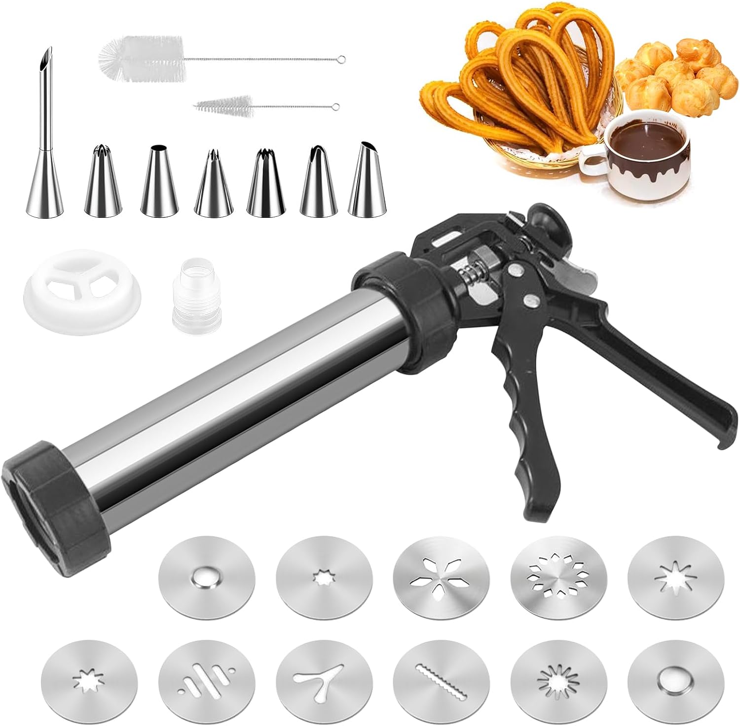 Churro-gebäckmaschine, Mehrzweck-gebäckspritze 11 Keksformen, 7 Düsen Und Reinigungsbürste, Vielseitig Einsetzbar Für Gebäck, Gefüllte Donuts Und Marmelade