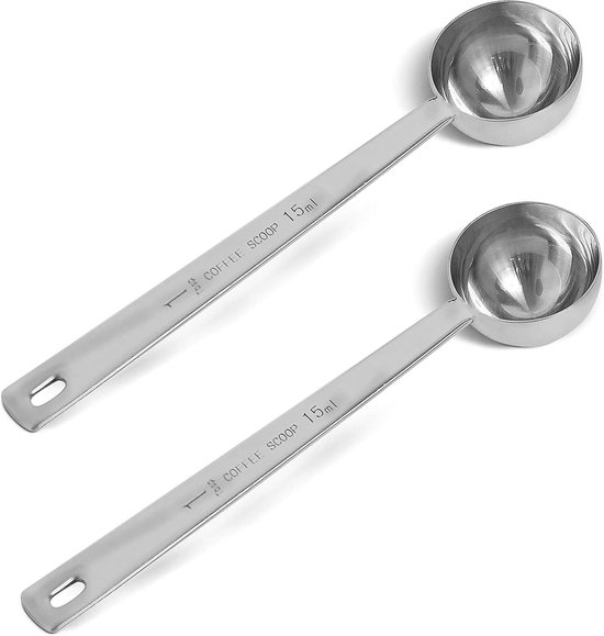 Kaffeelöffel Messlöffel Aus Edelstahl Langer Griff Für Bequeme Handhabung 15 Ml Genaue Dosierung Silberfarben 2 Teiliges Set Für Kaffeepulver Und