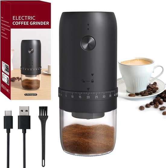 Elektrische Kaffeemühle Kaffeebohnenmühle Gewürzmühle Tragbar Wiederaufladbar 40 Mahlgradeinstellungen Für Reisen Und Camping Schwarz