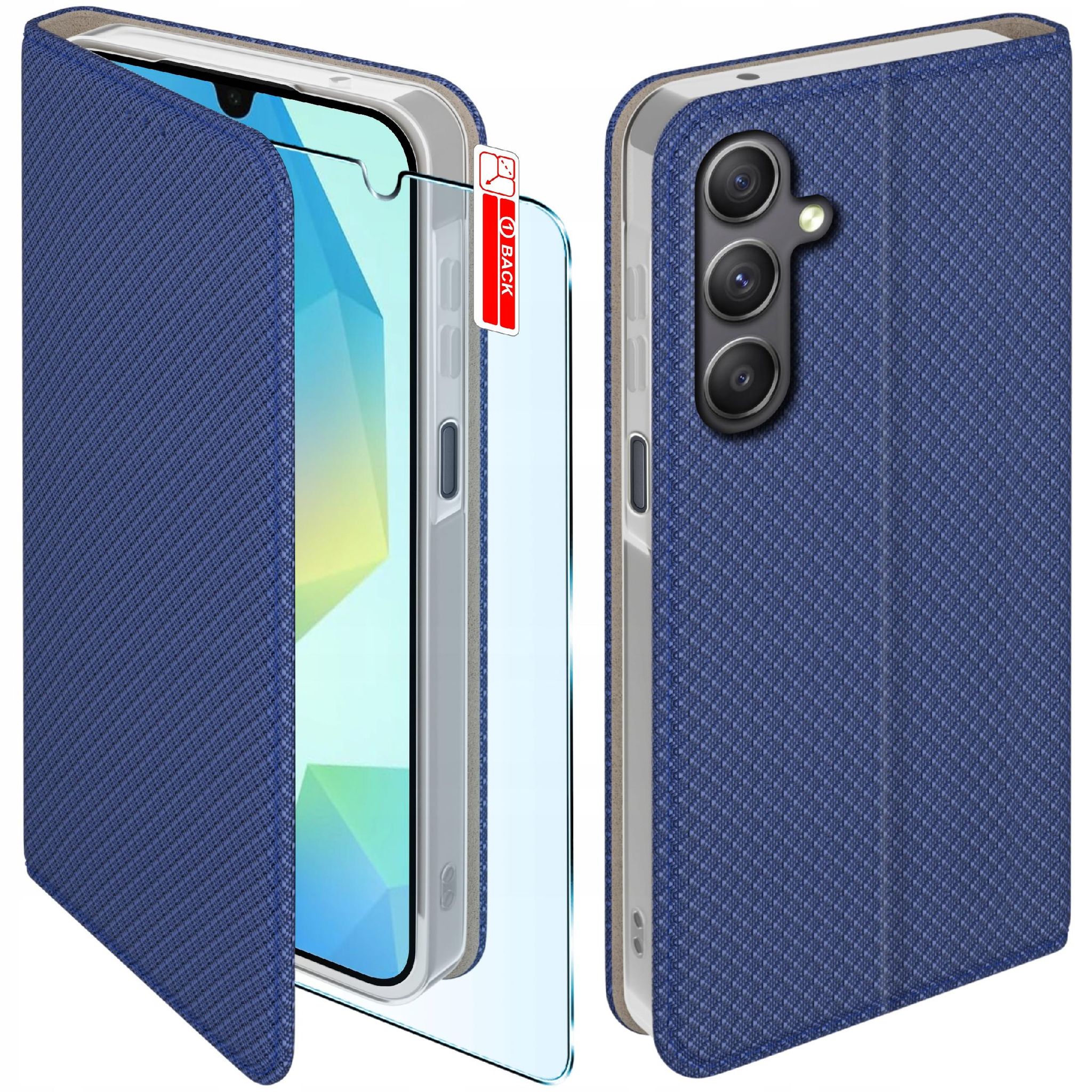 Schutzhülle Für Samsung A16 / A16 5g Smart, Magnetverschluss Mit Klappe, Marineblau + Glas