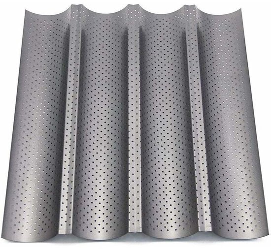 Backform Baguetteform 4 Reihen Backblech Für Baguettes Antihaftbeschichtung Perforiert 38 X 33 X 2 Cm Stahl Silber