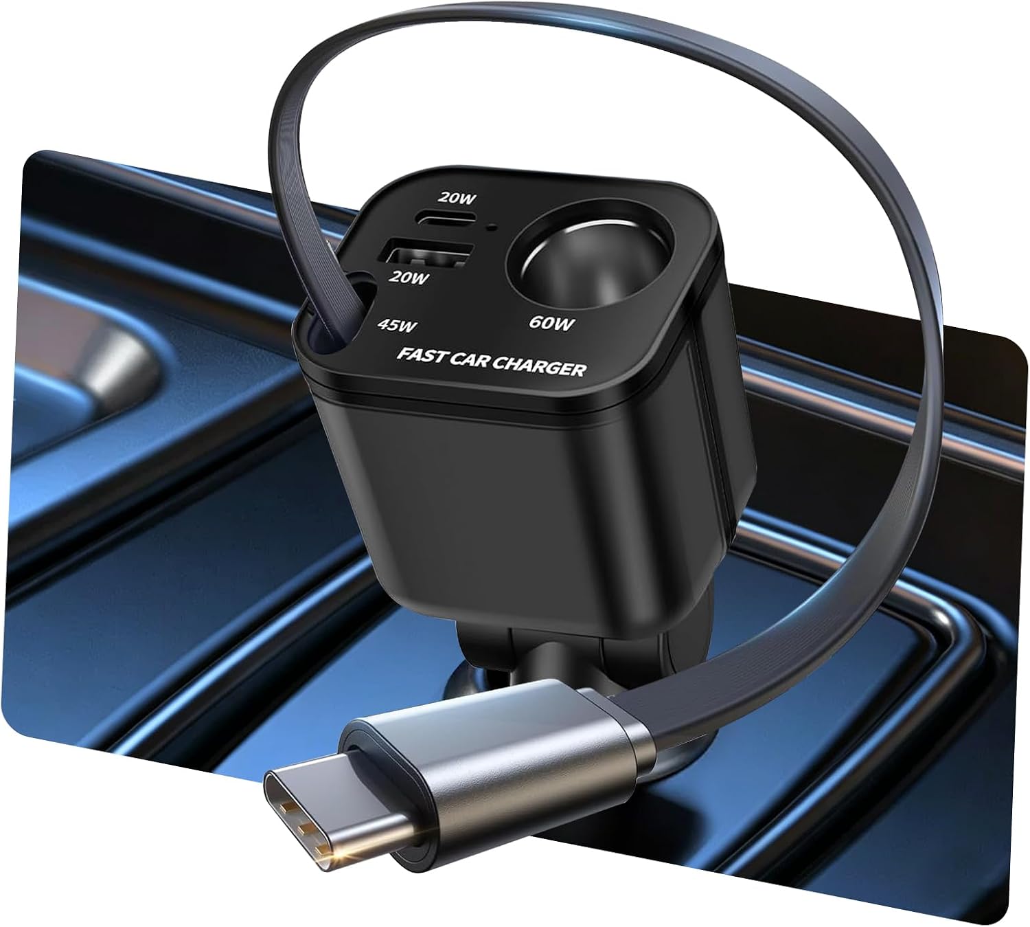 4-in-1 Usb-c 145w 24/12v Kfz-ladegerät Mit Einziehbarem Kabel, 2026 Kfz-ladegerät-splitter, Mini-usb-adapter, Schnellladegerät Für Iphone 15, 16, 17