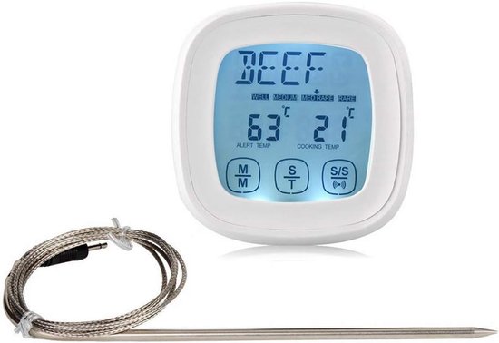 Digitales Fleischthermometer Mit Lcd Touchscreen, Grilltimer, Lebensmittelthermometer, Sonde, Steak Und Bbq Temperaturanzeige, Küchenhelfer