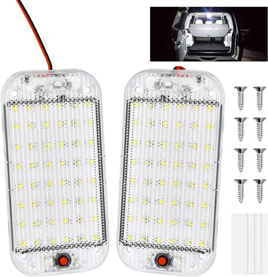 Led-autoinnenbeleuchtung - 48 Leds - Superhell - 800 Lumen - 12 V - Mit Schalter - 6000 K Weißes Licht - Auto, Wohnmobil - Quadratisch.
