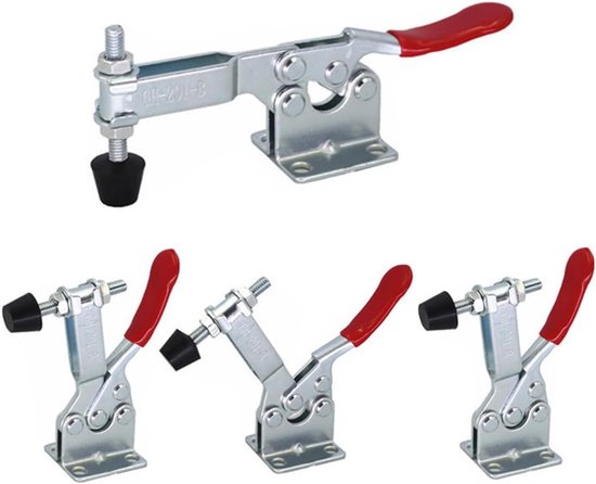 Kipphebelspanner-set – 4-teilig – Schnellspannzwinge Für Holzbearbeitung – Handwerkzeug – Leimzwingen – Silber/rot – Metall – 14,2 X 5,3 Cm