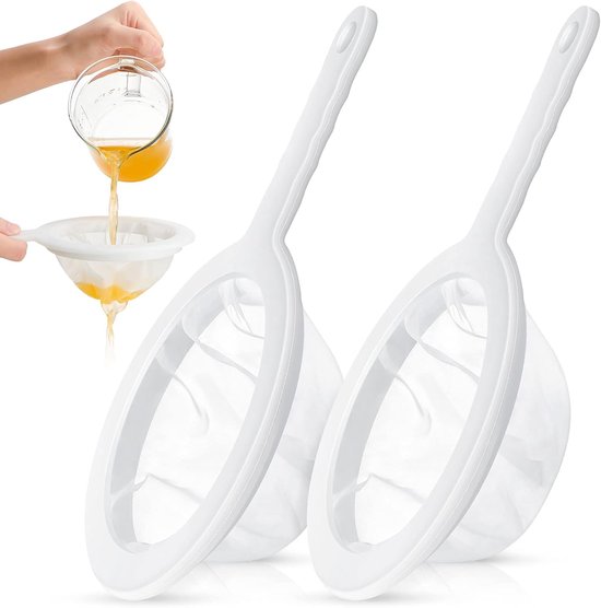 2 Stück Feines Sieb Aus Nylongewebe, Joghurtsieb, Ultrafeines Sieb Aus Kunststoff, Mini Saftsieb, Honigsieb, Weiß Mit Griff Für Milch, Sojawein