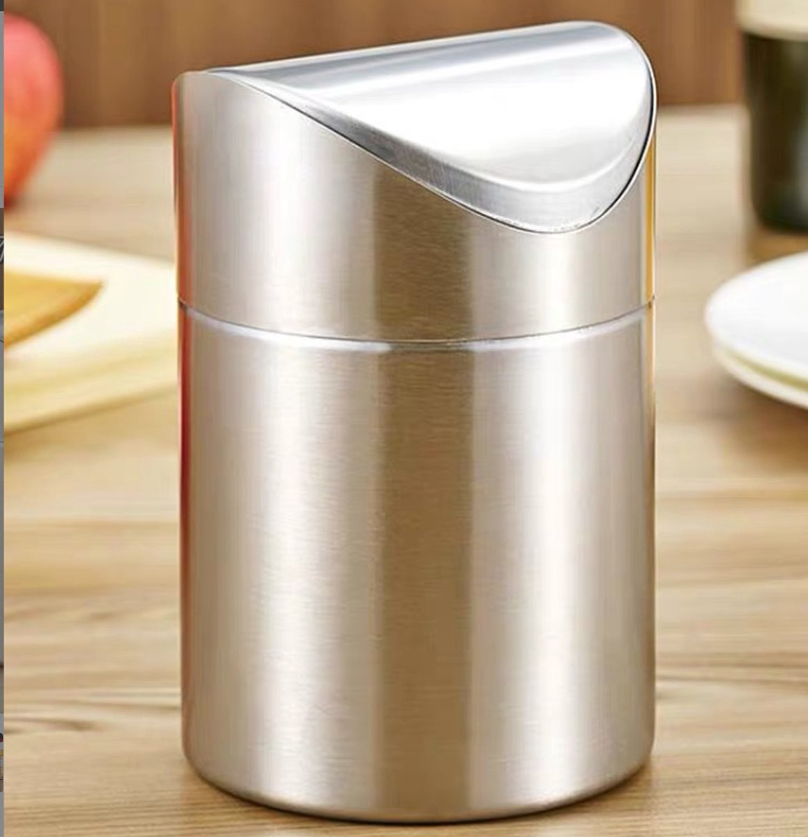 Mülleimer – Mini-mülleimer – Edelstahl – Robust – Klappdeckel-mülleimer – Küchenabfalleimer – Tischabfalleimer – Badezimmer/auto/büro/zuhause – Silber – 12 X 12 X 16,5 Cm – Klappdeckel