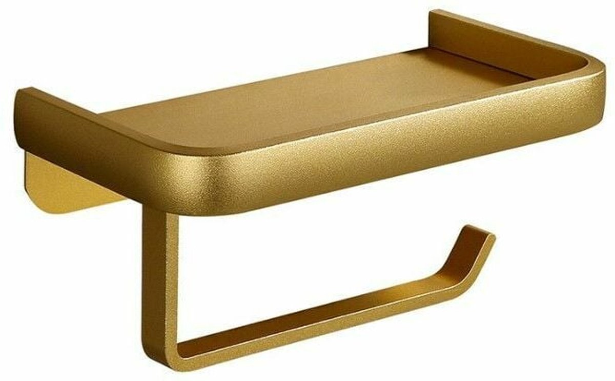 Toilettenpapierhalter – Wc-rollenhalter – Aluminium – Gold – Selbstklebend / Bohren Erforderlich – Doppellagig – Mit Ablage – 16,7 X 9,5 X 6,2 Cm