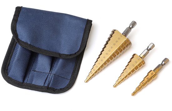 3 Teiliges, Titanbeschichtetes Hss Stufenbohrer Set, 1/4" Sechskantschaft, Schnellwechsel Kegel Aus Hochgeschwindigkeitsstahl Zum Bohren Von Löch
