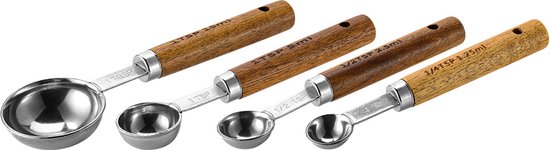 Messbecher, Messlöffel Und Backutensilien Aus Edelstahl Mit Holzgriff 4 Teiliges Messbecher Set In Originalfarbe
