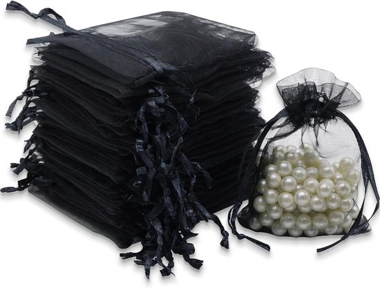 100 Stück, 7 X 9 Cm, Geschenktüten, Schmucktüten, Hochzeitstüten, Süßigkeitentüten. Geeignet Für Feste, Partys Und Hochzeiten. Mit Satinkordel, Schwarz.